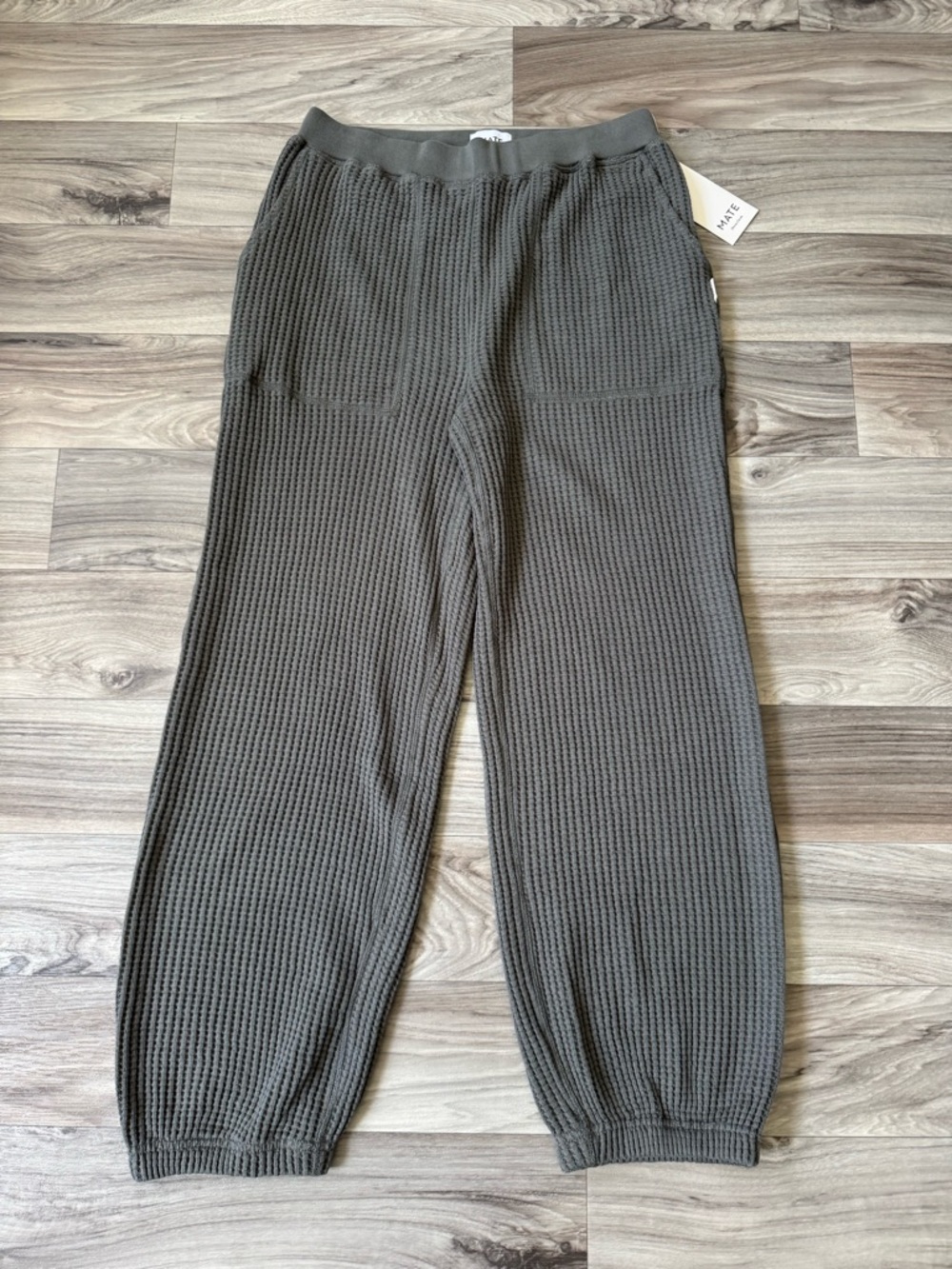 MATE The Label Organic Cotton Waffle Knit Sweatpants Joggers Size Large NWT